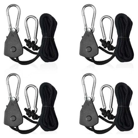 Set mit 4 verstellbaren Ratschenseilen mit 3,2-mm-Haken, Spanner, Baldachin, Ratschengurt und Seil für Lampen oder Pflanzen