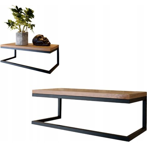 Estantería de baño de pared, metal negro y madera, 15x50x20 cm, Fenery S (1/5)
