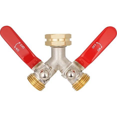 Raccord de tuyau d'arrosage à 2 voies, raccord à haut débit, convertisseur de tuyau robuste en laiton avec entrée GHT 3/4", raccord de tuyau à robinet à 2 voies à débit maximal, long