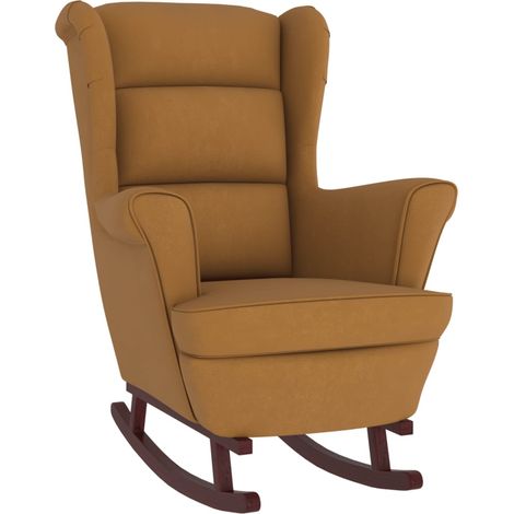 Mecedora patas de madera de caucho macizo asiento de terciopelo marrón extra confort DEC029162 (1/5)