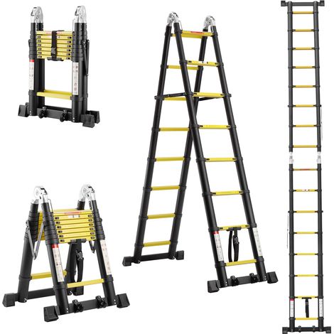 Teeno – Échelle télescopique en aluminium 5 m – 9 marches – Capacité 150 kg – Stabilisateurs triangulaires – Pliable et légère