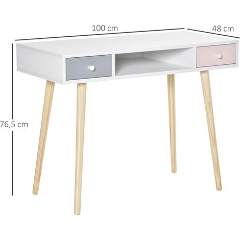Scrivania/consolle per bambini HOMCOM con 1 vano a giorno e 2 cassetti, stile nordico, ideale per studio, corridoio o camera da letto, 100x48x76,5 cm, multicolore.
