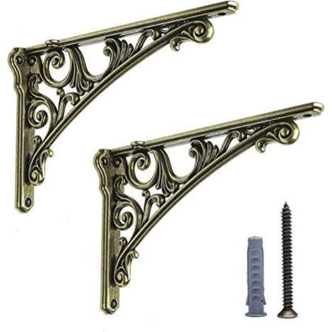 Lot de 2 supports d'étagère de 20,3 cm robustes - Support mural baroque décoratif pour cuisine - Laiton antique (1/5)