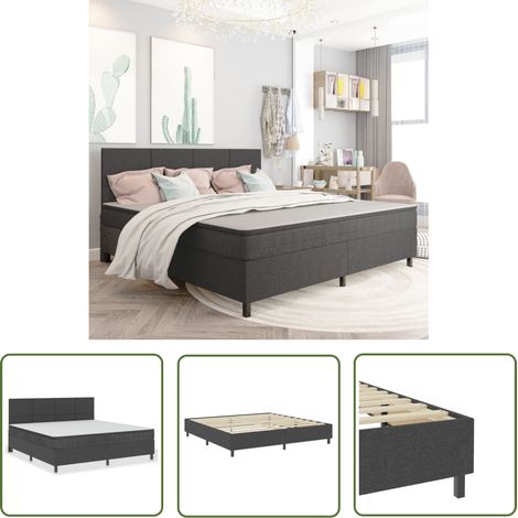 The Living Store Sommier à lattes de lit Gris foncé Tissu 200x200 cm - Sommier Tapissier - Lit Double - Matelas À Ressorts - Literie - Meuble Chambre (1/5)