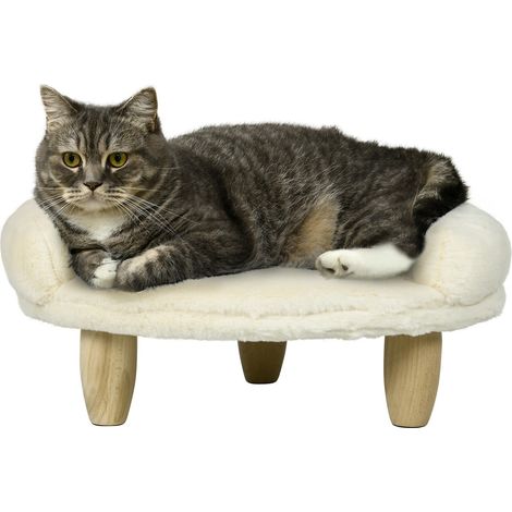 Gemütliches Haustiersofa Erhöhtes Design Hundecouch Katzensofa Holzbeine Flanell Creme 47X40X20Cm