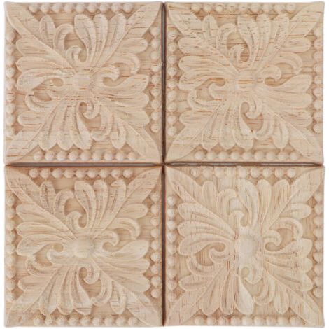 Escultura de azulejos sin pintura de 4 partes para decoración de muebles de madera, 6 × 6 cm (1/4)