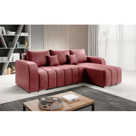 Puffo Universal L-Shape Velvet Corner Sofa Bed - Salmon