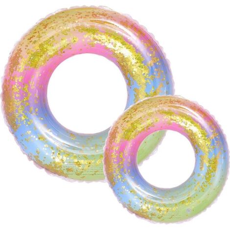 Set of 2 inflatable buoys for adults and children, transparent and shiny rubber swimming rings, perfect for the pool and bath. (1/3)