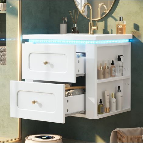 Mueble de lavabo suspendido 61 x 47 x 50 cm MDF blanco brillante con LED - CHICFURN (1/5)