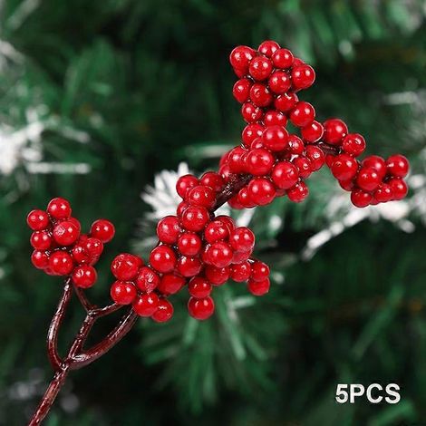 pièces de décorations artificielles pour fêtes et festivals : baies de Noël, branches et haricots en mousse.rouge (1/5)
