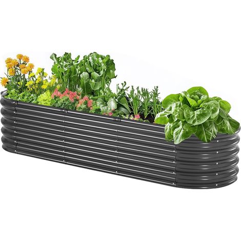 Hochbeet aus Metall, 200 x 60 x 42 cm, verzinkter Pflanzkasten, unten offen, oval, dunkelgrau, 1 Stück (1/5)
