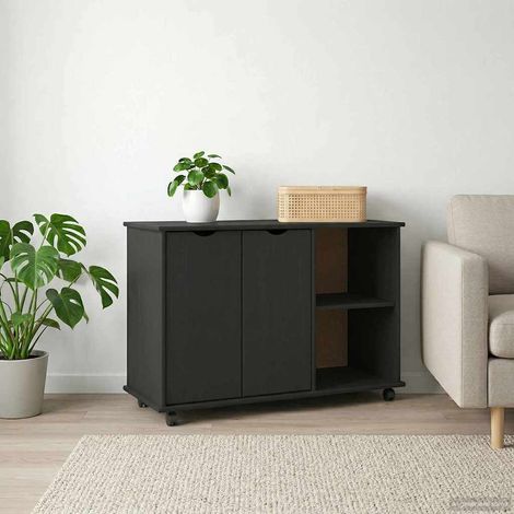 vidaXL Mobile con Ruote Nero 100 x 39 x 65,5 cm Legno di Pino