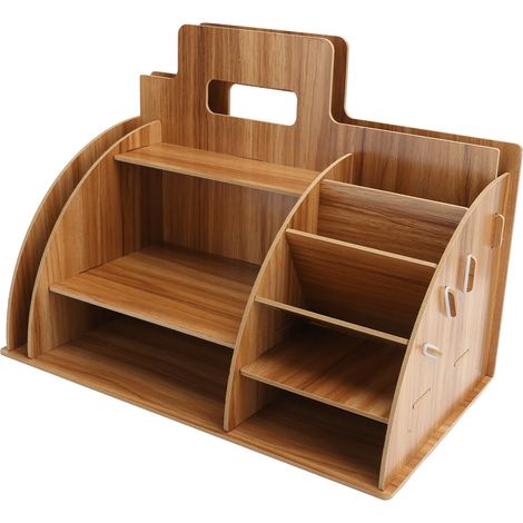 Innovativer Schreibtisch-Organizer aus Holz, Aufbewahrungsregal für Kosmetik und Schreibwaren für Homeoffice, Kirschholzfarbe (1/5)
