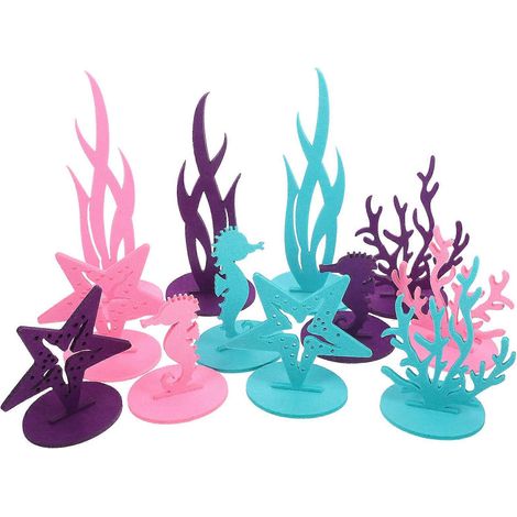 12 décorations de table sur le thème de l'océan, sirène, centre de table en feutre pour anniversaire-26.00X10.00X8.00CM (1/4)