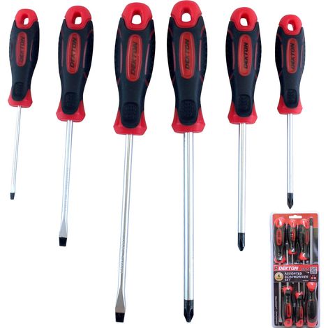 Dekton 6pc Magnetic Soft Grip Slotted Flat Phillips Screwdriver Set 75mm - 150mm (1/5)
