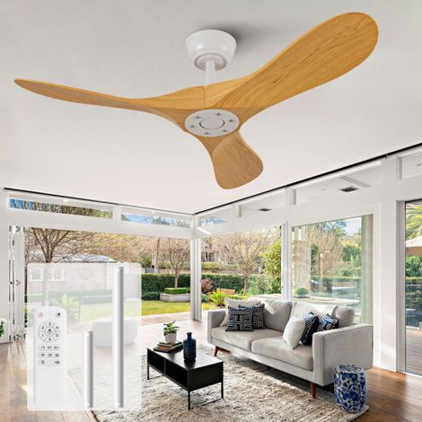 Ventilateur de plafond 106 cm, sans lumière, avec télécommande, moteur DC réversible, 6 vitesses, naturel (1/5)