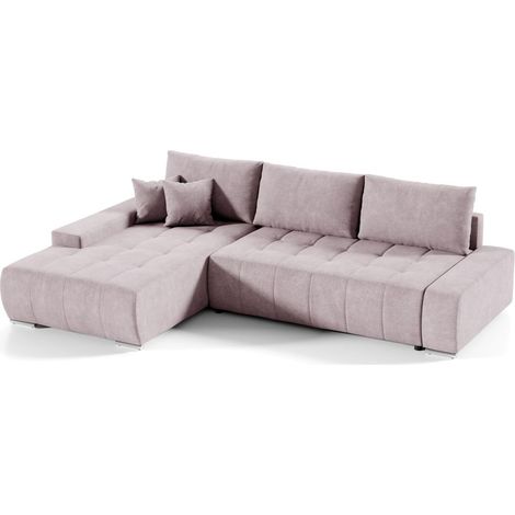 Ecksofa Sofa mit Schlaffunktion VOGAR Stoff Aston Blush Ottomane Links (1/4)