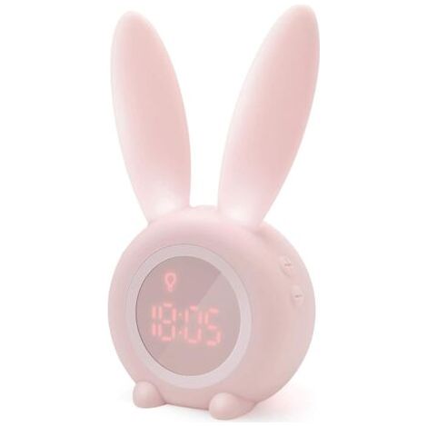 ZOLGINAH Réveil Matin à Induction en Forme de Lapin Mignon, Intelligent Réglage Automatique de la Lumière de Respiration, Affichage Automatique Temps/Date/Température, Contrôle Vocal ou Tremblement [C (1/5)