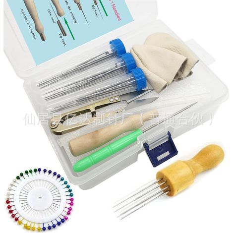 Kit complet d'outils pour feutrage à l'aiguille, coffret de rangement avec aiguilles de feutrage, ciseaux à fil, poinçon, doigtier et jeu de 8 aiguilles, accessoires de bricolage créatif (1/2)
