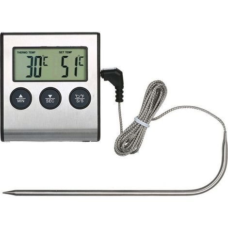 Thermomètre de cuisson numérique 0-250 °C avec minuterie et alarme – sonde de 148 mm pour la cuisson au gril et au four – précision ±1 °C (1/5)