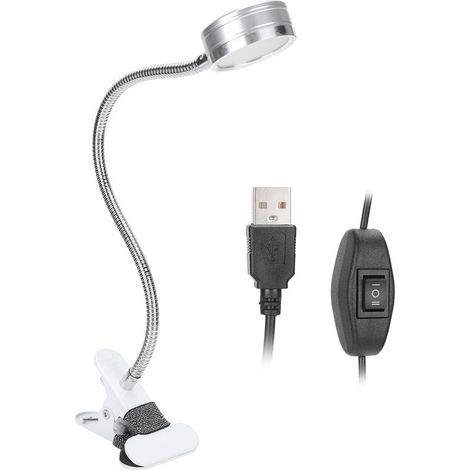 Lampe Clip USB, avec Manchon Flexible à 360°, Lumière Blanc Chaud/Froid (Argent) (1/5)