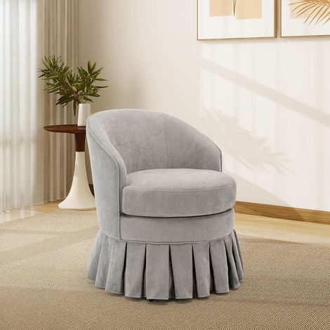 Chaise pivotante style milieu du siècle - Fauteuil d'appoint rembourré en lin avec dossier haut - Structure en bois robuste, confortable - Pour salon, chambre, coiffeuse - Couleur : gris (1/5)