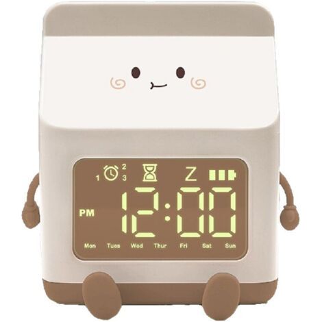 Pair Niedlicher Kinderwecker, süße Digitaluhr, Wecker in Form eines Milchkartons, Kinderwecker, 5-Minuten-Wecker, Schlafzimmerdekoration, Geburtstagsgeschenk, Braun