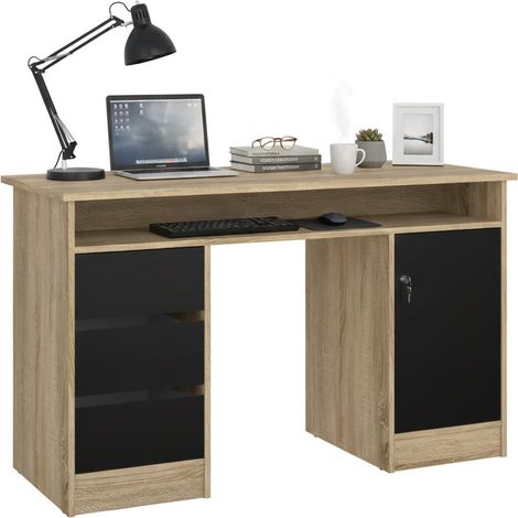 Dmora - Schreibtisch Carine, Mehrzweckschreibtisch, Bürotisch für PC, Eckschreibtisch, 126x55 h76 cm, Eiche und Schwarz