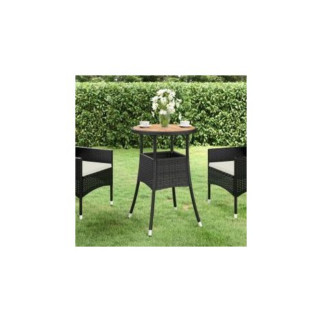 Table de jardin Ø60x75 Acacia et résine tressée Noir (1/5)