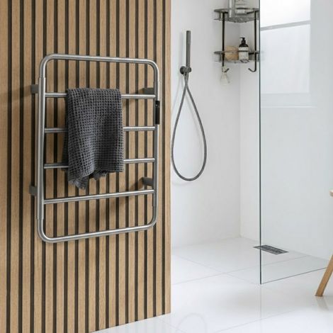 JTP Aero Electric Towel Rail 640mm H x 475mm W - Brushed Stainless Steel (1/3)