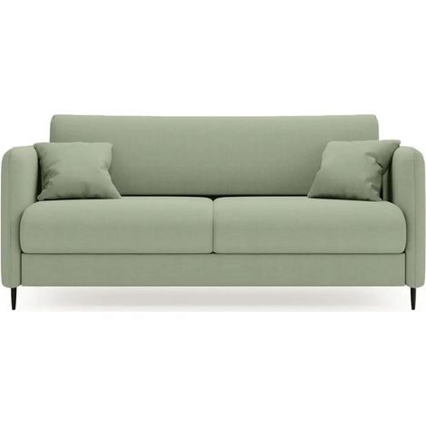 VICKY - Canapé droit convertible tissu lisse 2 places Vert (1/5)