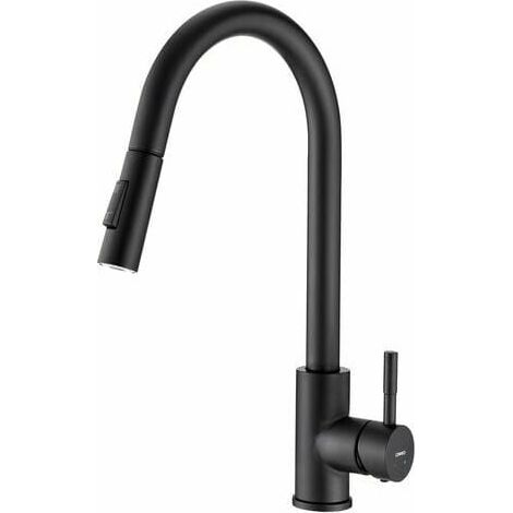 Kitchen Faucet with Pull-Out Spray Matte Black 360° Rotatable 2-Function Kitchen Sink Mixer Tap in Stainless Steel (1/5)