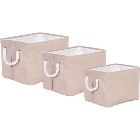 Set di 3 cestini in tessuto beige con manici in corda Darqab