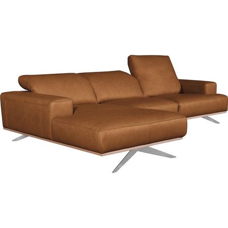 Canapé d'angle en 100% tout cuir épais de luxe italien 5/6 places PORTO, couleur cognac, angle gauche (1/5)