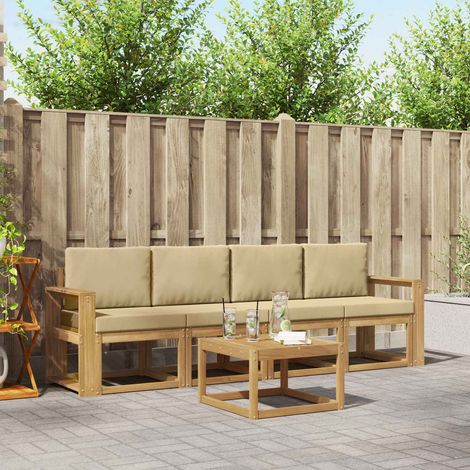 vidaXL Outdoor-Sofagarnitur mit Kissen 5 pcs Weiß und Beige (1/5)