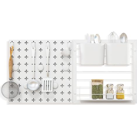 Juego de 2 estantes de pared perforados 30,5 x 30,5 x 1,5 cm almacenamiento optimizado estilo moderno metal blanco 200019262