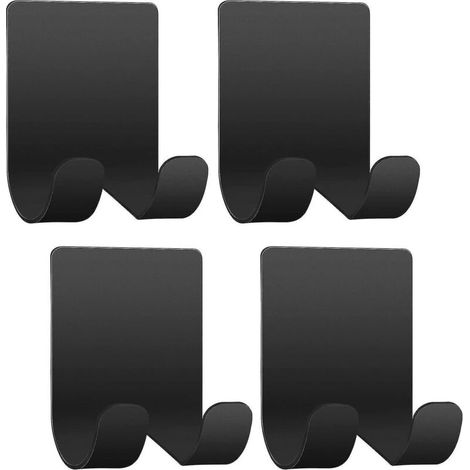 Lot de 4 Crochets Auto-Adhésifs en Acier Inoxydable 304, Crochets Porte-Rasoir pour Salle de Bain, Cuisine, Douche, Serviettes, Clés, Peignoirs, Sans Perçage, Noir