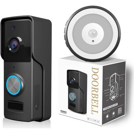Sonnette vidéo avec caméra - Sonnette connectée - Sonnette sans fil - Sécurité domestique - Sonnette avec application - Sonnette Wi-Fi - Vision nocturne - Audio bidirectionnel - Caméra de sécurité pou
