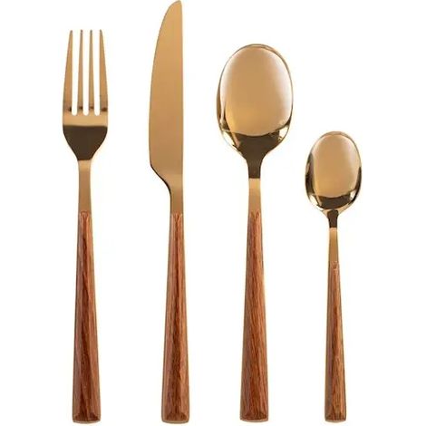 Servizio posate Sylva 24 pezzi in acciaio inox con manici in ABS. finitura oro lucido Immergi la tua tavola in un'atmosfera da fiaba inca