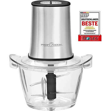Proficook MZ 1150 Multifunktions-Elektrohacker, Zerkleinerer, 2 Geschwindigkeiten, 2 oder 4 einstellbare Edelstahlklingen, hacken, zerkleinern, mahlen, pulverisieren, 1 Liter Fassungsvermögen, widerst