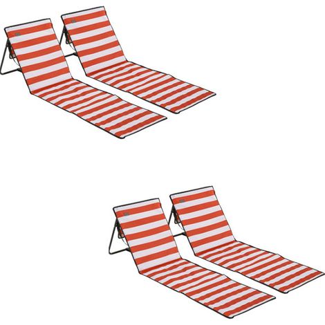 4er-Set Strandmatte faltbar & verstellbar, Sonnenliege mit Tragetasche, rot, 142x51x40cm, ideal für Strand & Camping