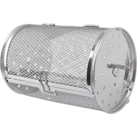 Panier à griller roulant en acier inoxydable, grille ronde en acier inoxydable pour barbecue, idéal pour les cacahuètes, les noix séchées et les légumes. (1/5)