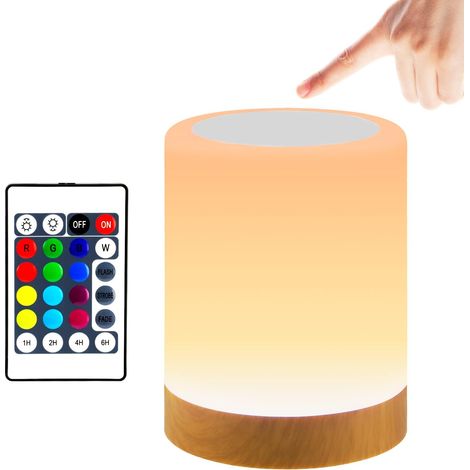 Lampe LED RGB 16 couleurs, veilleuse, télécommande portable, lampe de chevet avec 3 modes, fonction minuterie, veilleuse pour enfants, rechargeable, pour chambre, salon, chambre d'enfant