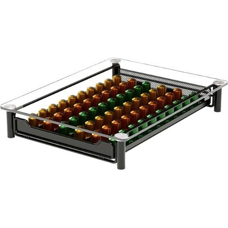 Boîte de rangement pour capsules, organiseur de dosettes de café de type tiroir, modèle en métal et verre (peut contenir 60 capsules Nespresso) (1/2)