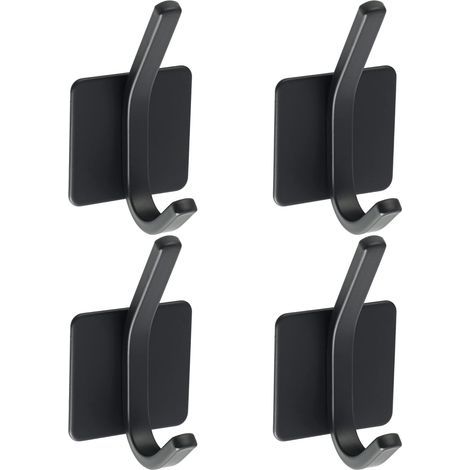 4 Stück Klebehaken, Kleiderhaken zur Wandmontage, SUS 304 Edelstahl, schwarz, Wandgarderobe, Handtuchhalter für Bad oder Küche