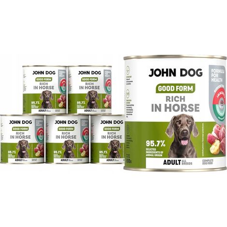 John Dog Good Form, cibo umido per cani ricco di carne di cavallo, 6 confezioni da 800 g.