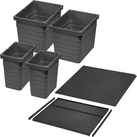 Ninka Abfalltrennsystem eins2vier KB 600 mm (2 x 8L / 2 x 17L) dunkelgrau für Seitenstärke 16 mm (1/4)