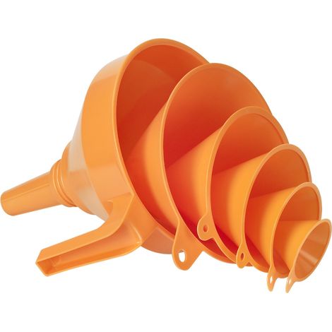 Set di imbuti universali in HDPE da 50-75-100-120-150-160 mm, colore arancione.