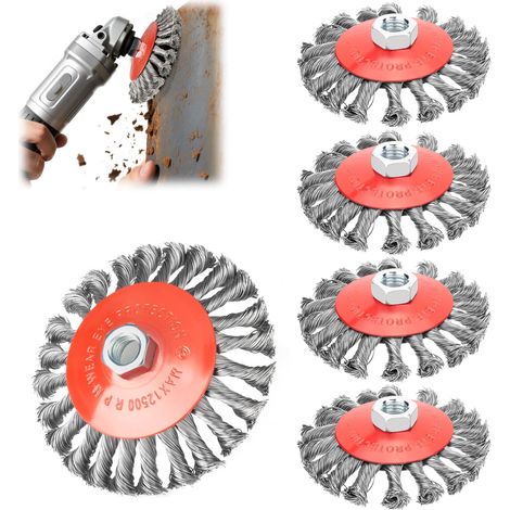 Lot de 5 brosses métalliques pour meuleuse d'angle - 125 mm - Brosse métallique flexible - Brosse circulaire pour perceuse - Polissage, meulage, dérouillage, ébavurage, nettoyage (1/5)