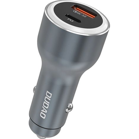 Cargador de coche LED Dudao R4Ultra de 120 W con Power Delivery y carga rápida, USB-A y USB-C - Gris (1/5)